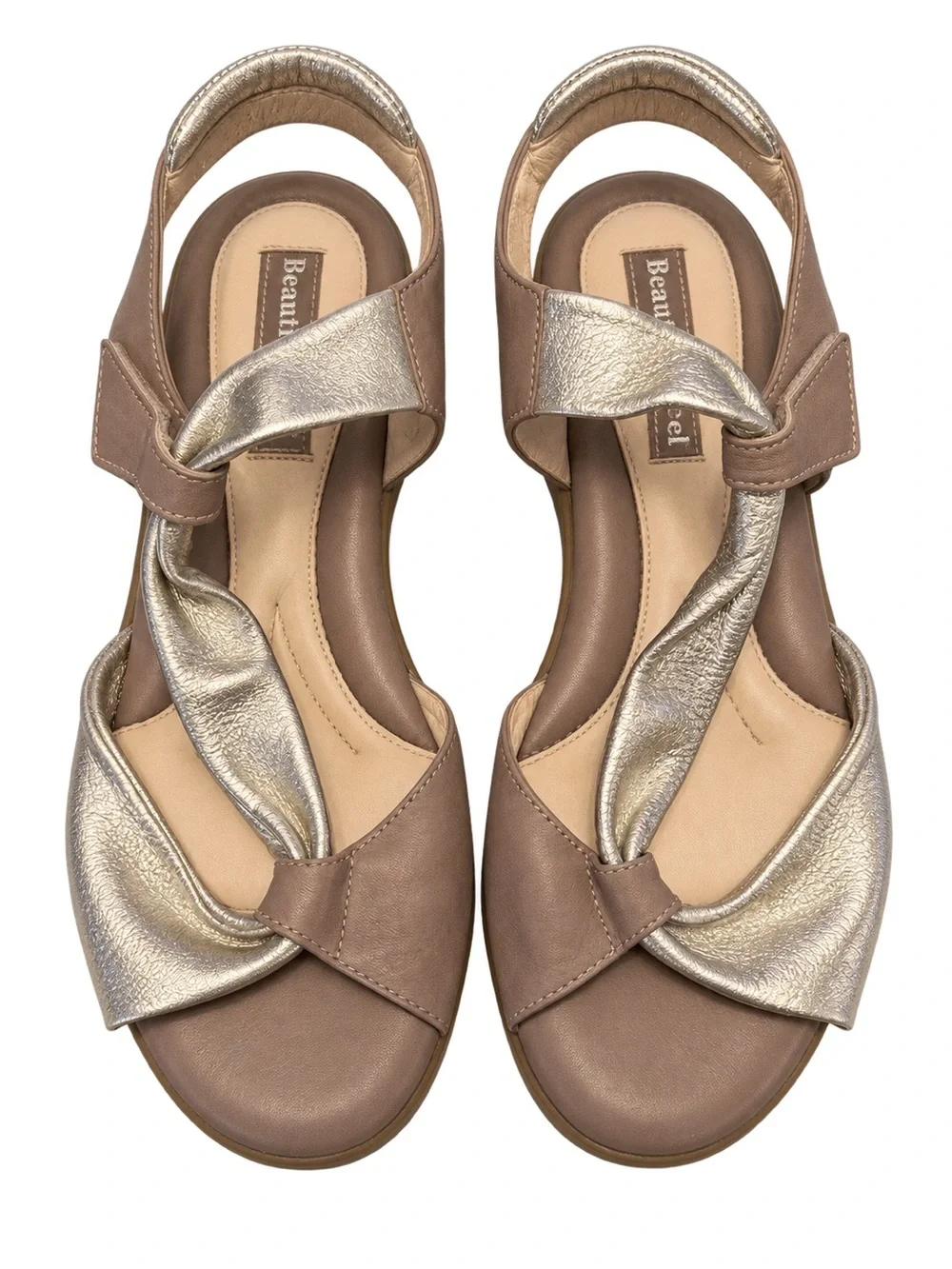 BeautiFeel Metallic Gold Taupe Leather Comfort Sandals EU 38, US 7 - 7.5
